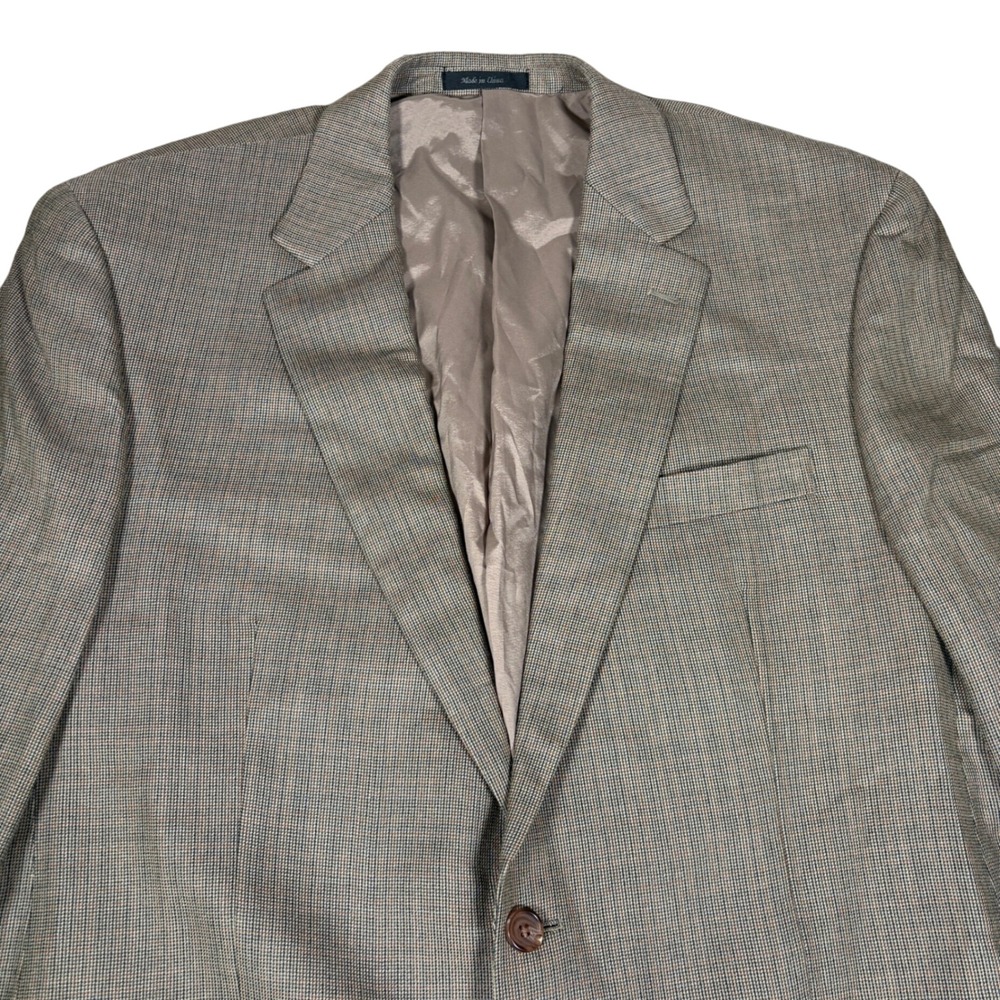 Mens Ralph Lauren 46L Blazer Jacket Sport Coat Silk Blend Tan Houndstooth